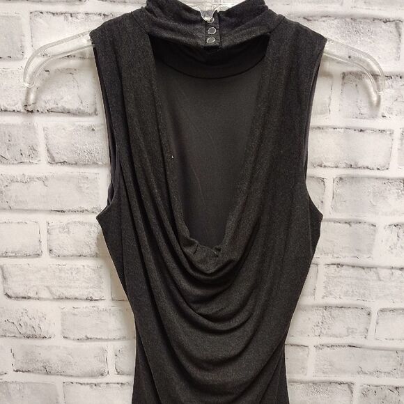 White House Black Market Ruched Gray Midi Dress Mock Neck - Picture 3 of 4